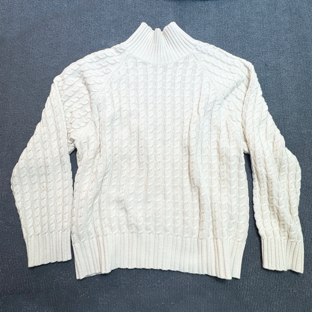 Everlane The Cotton Merino Cable Knit Turtleneck Sweater Ivory Wool Quiet Luxury